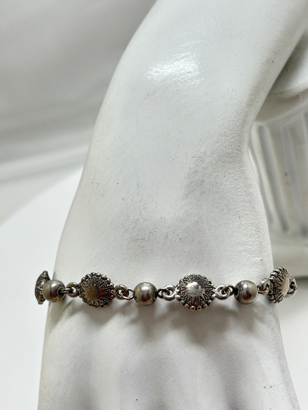 Napier, Vintage Silver Beaded Bracelet, 7 3/4”